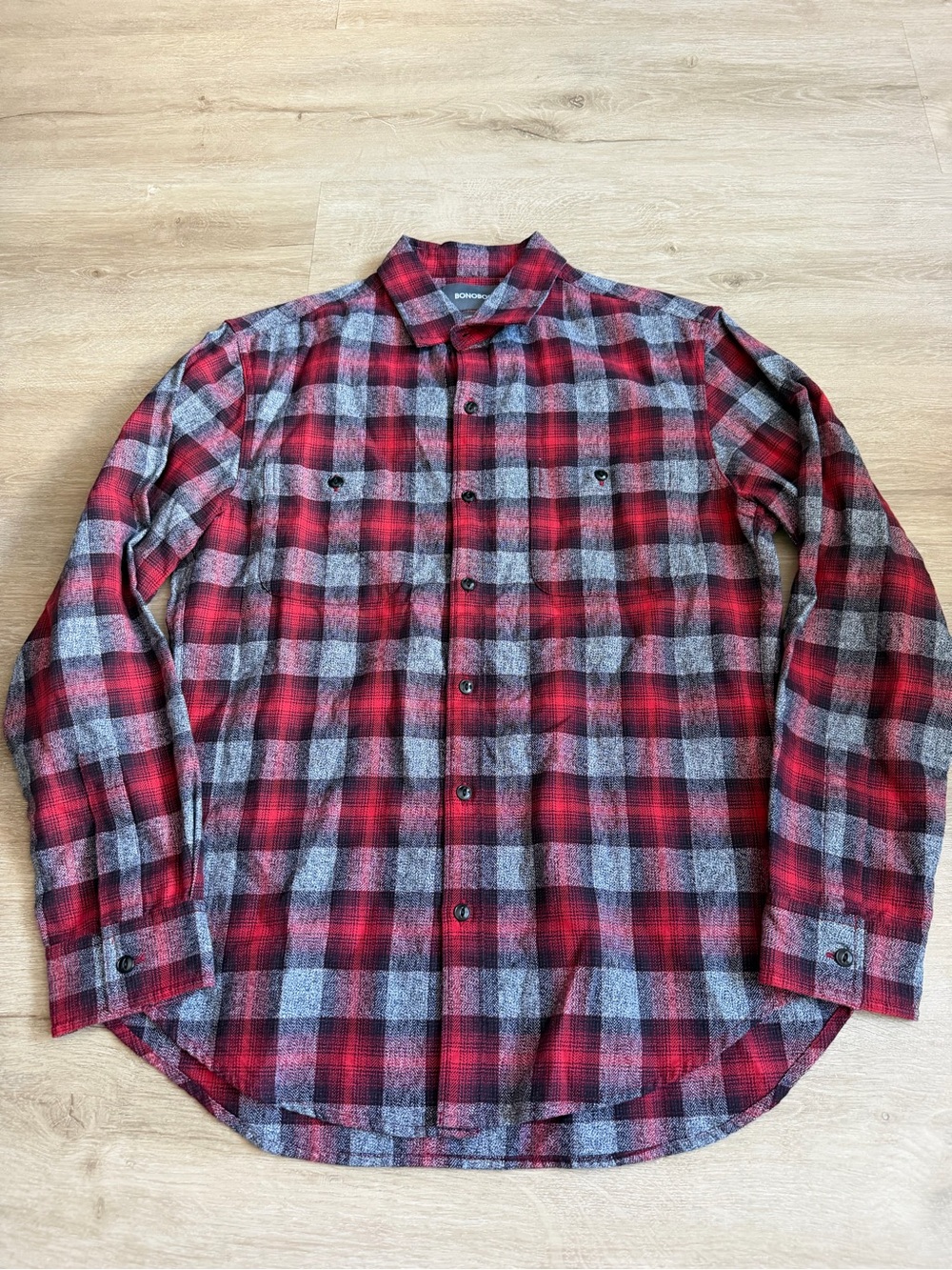 Bonobos Tailored Slim Fit Plaid Red Gray Shirt Men's SZ M